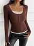 Casual Plain Crew Neck Long Sleeve T-shirt