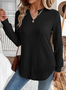 Casual Jersey Loose Fit V Neck Plain Knit Top