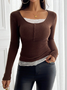 Casual Plain Crew Neck Long Sleeve T-shirt