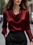 Cowl Neck Long Sleeve Plain Regular Regular Fit Shirt For Women