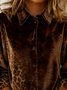 Shawl Collar Three Quarter Sleeve Leopard Regular Micro-Elasticity Loose Shirt For Women