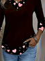 Casual Heart/Cordate V Neck Long Sleeve T-shirt