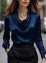 Cowl Neck Long Sleeve Plain Regular Regular Fit Shirt For Women