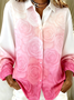 Shirt Collar Long Sleeve Gradient Pattern Regular Loose Shirt For Women