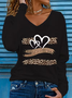 Casual Leopard V Neck Long Sleeve T-shirt