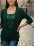 Vintage Plain U-Neck Long Sleeve T-shirt