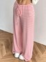 Women Striped Long Elastic Waist Pants Casual Spring/Fall Trousers