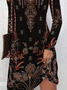 Women Floral Summer Printing Dress V Neck Long Sleeve Tunic A-Line Dress
