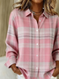Shirt Collar Regular Sleeve Long Sleeve Plaid Buckle Regular Loose Button Up Shirt Shirt For Women