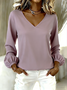 Vintage Plain V Neck Long Sleeve T-shirt