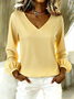 Vintage Plain V Neck Long Sleeve T-shirt