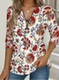 Casual Floral V Neck Long Sleeve T-shirt