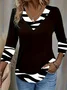 Casual Abstract V Neck Long Sleeve T-shirt