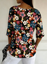 Casual Ditsy Floral V Neck Three Quarter Sleeve T-shirt