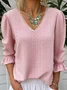 Elegant Plain V Neck Long Sleeve T-shirt