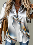 Shawl Collar Long Sleeve Abstract Stripes Regular Micro-Elasticity Loose Shirt For Women