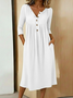 Women Plain Summer Dress Half Open Collar Half Sleeve A-Line Dress