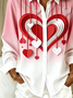 Shawl Collar Long Sleeve Heart/Cordate Regular Loose Shirt For Women