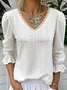 Elegant Plain V Neck Long Sleeve T-shirt