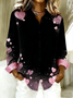 Shawl Collar Long Sleeve Heart/Cordate Regular Loose Shirt For Women