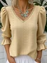 Elegant Plain V Neck Long Sleeve T-shirt