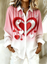 Shawl Collar Long Sleeve Heart/Cordate Regular Loose Shirt For Women
