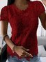 Elegant Lace Crew Neck Short Sleeve T-shirt