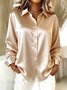 Shawl Collar Long Sleeve Plain Split Joint Regular Micro-Elasticity Loose Button Up Shirt Shirt For Women