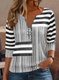 Vintage Striped V Neck Long Sleeve T-shirt