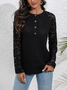 Crew Neck Long Sleeve Plain Regular Loose Blouse For Women