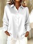 Shawl Collar Long Sleeve Plain Split Joint Regular Micro-Elasticity Loose Button Up Shirt Shirt For Women