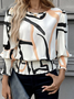 Crew Neck Three Quarter Sleeve Leopard Regular Loose Blouse For Women