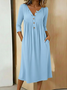Women Plain Summer Dress Half Open Collar Half Sleeve A-Line Dress