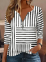 Vintage Striped V Neck Long Sleeve T-shirt