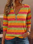 Vintage Geometric V Neck Long Sleeve T-shirt