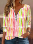 Vintage Striped V Neck Long Sleeve T-shirt