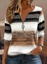 Vintage Striped V Neck Long Sleeve T-shirt