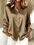 Shawl Collar Long Sleeve Plain Split Joint Regular Micro-Elasticity Loose Button Up Shirt Shirt For Women