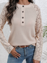 Crew Neck Long Sleeve Plain Regular Loose Blouse For Women