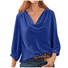 Cowl Neck Three Quarter Sleeve Plain Regular Loose Blouse For Women