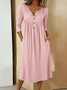 Women Plain Summer Dress Half Open Collar Half Sleeve A-Line Dress