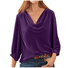 Cowl Neck Three Quarter Sleeve Plain Regular Loose Blouse For Women