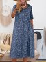 Women Short Sleeve Round Neck Floral-Print Causal Midi Dresses