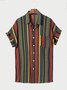 Men's Ethnic Colorful Vertical Stripe Printed Holiday Casual Short Sleeve Shirt