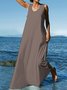 Summer Plus Size Sleeveless U-Neck Linen Maxi Knitting Dress