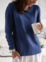Blue Knitted Cotton Simple Round Neck Sweater