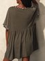 Brown V Neck Casual Paneled Jersey T-shirt