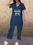 Plus Size Casual Short Sleeve Printed Pockets Jumpsuits