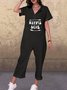 Plus Size Casual Short Sleeve Printed Pockets Jumpsuits