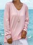 Cotton-Blend Casual V Neck Solid Sweatshirts